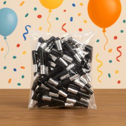 Pack of 100 Black and Silver Metallic Whistles