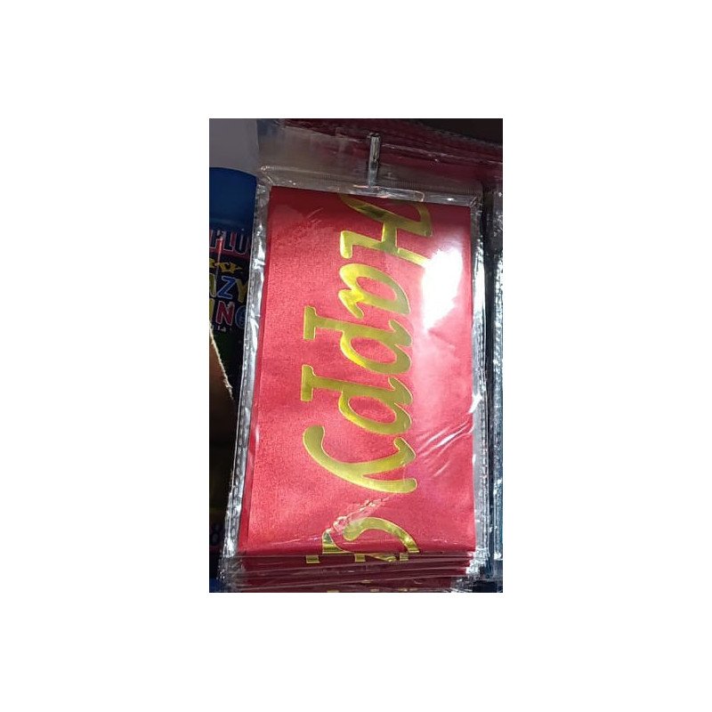 "Happy Birthday" Sash – Red Satin with Gold Letters "Happy Birthday" Sash – Red Satin with Gold Letters