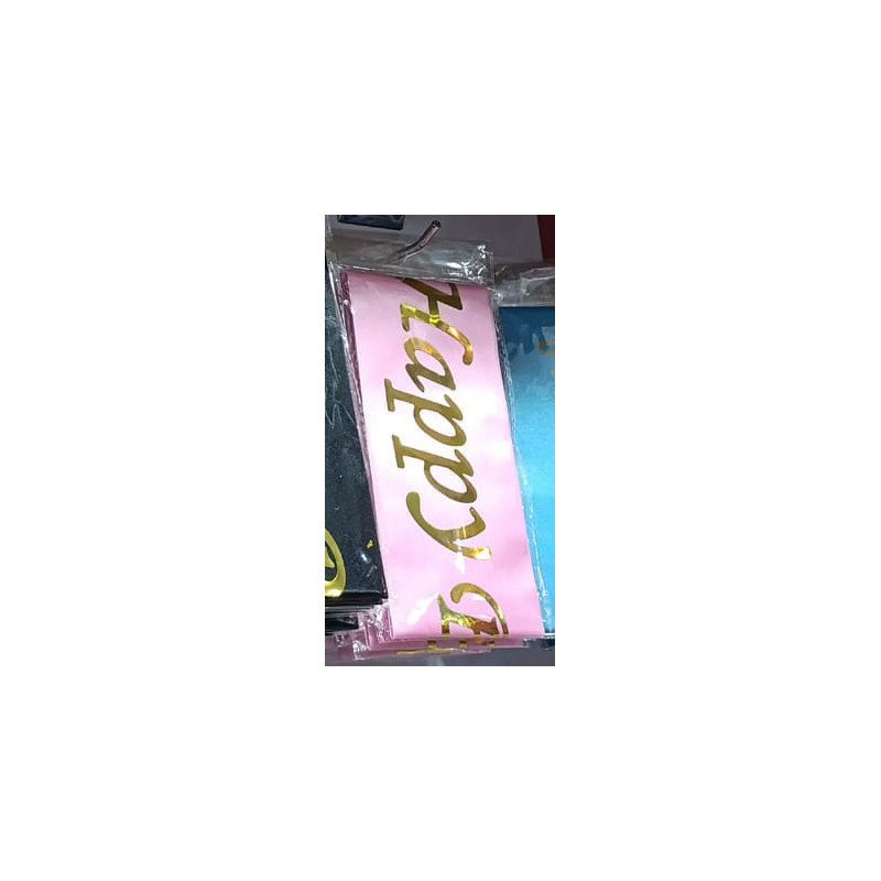 "Happy Birthday" Sash – Pink Satin with Gold Letters "Happy Birthday" Sash – Pink Satin with Gold Letters