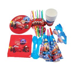 Pack Anniversaire Thème Cars – 10 Articles (10 pièces par article)