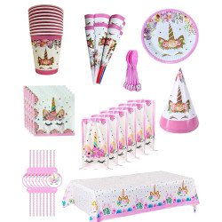 Pack Anniversaire Thème Licorne Élégante – 10 Articles (10 pièces par article)