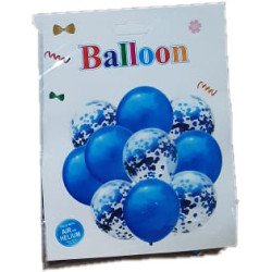 Pack of 10 Balloons – 5 Solid Blue & 5 Blue Confetti