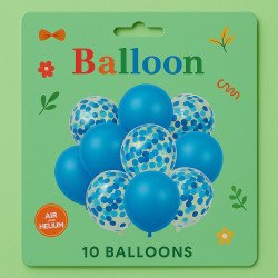 Pack of 10 Balloons – 5 Solid Blue & 5 Blue Confetti