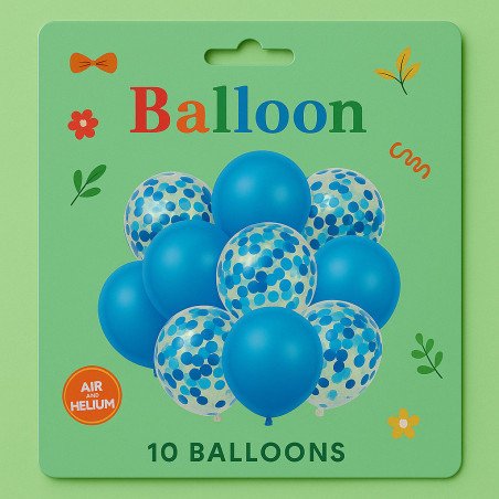 Pack of 10 Balloons – 5 Solid Blue & 5 Blue Confetti