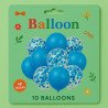 Pack of 10 Balloons – 5 Solid Blue & 5 Blue Confetti