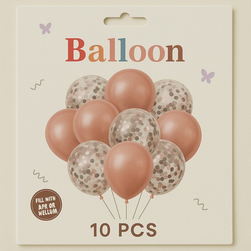 Pack of 10 Balloons – 5 Solid Rosy Brown & 5 Silver Confetti Pack of 10 Balloons – 5 Solid Rosy Brown & 5 Silver Confetti