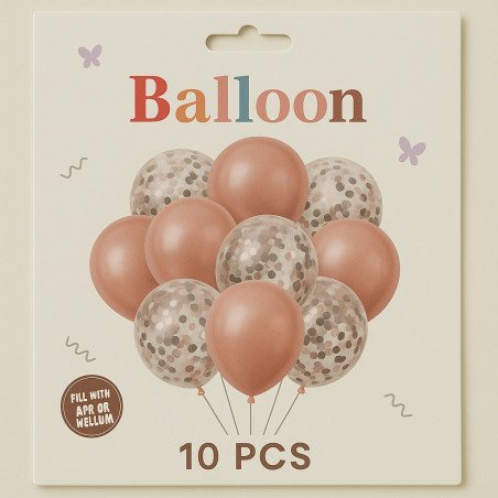 Pack of 10 Balloons – 5 Solid Rosy Brown & 5 Silver Confetti