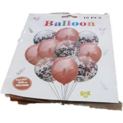 Pack of 10 Balloons – 5 Solid Rosy Brown & 5 Silver Confetti