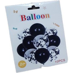 Pack of 10 Balloons – 5 Solid Black & 5 Black Confetti