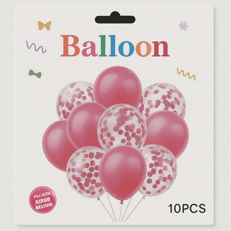 Pack of 10 Balloons – 5 Solid Pink & 5 Pink Confetti Pack of 10 Balloons – 5 Solid Pink & 5 Pink Confetti