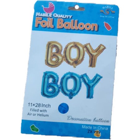 Ballons Lettres "BOY" en Aluminium – Or et Bleu