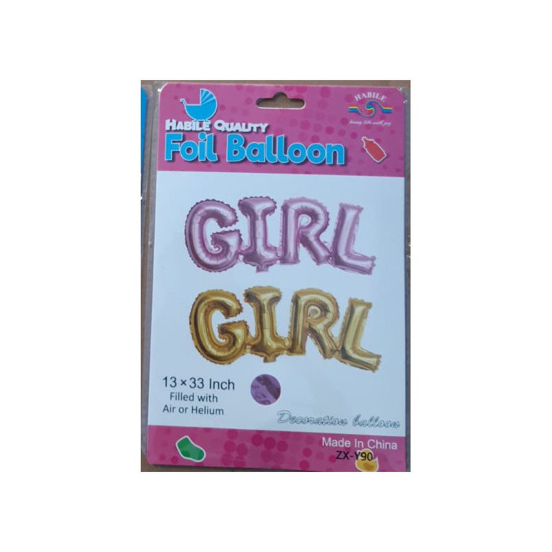 Foil Balloon "GIRL" – Pink & Gold – 33 x 13 Inches Foil Balloon "GIRL" – Pink & Gold – 33 x 13 Inches