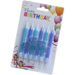 Blue Gradient Birthday Candles with “Happy Birthday” Topper – 6-Pack