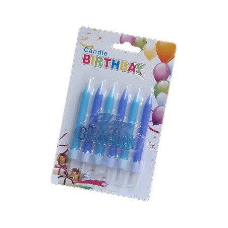 Blue Gradient Birthday Candles with “Happy Birthday” Topper – 6-Pack