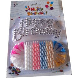 12 Multicolor Candles with "Happy Birthday" Topper