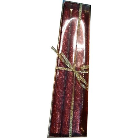 Set of 4 Red Glitter Twisted Taper Candles