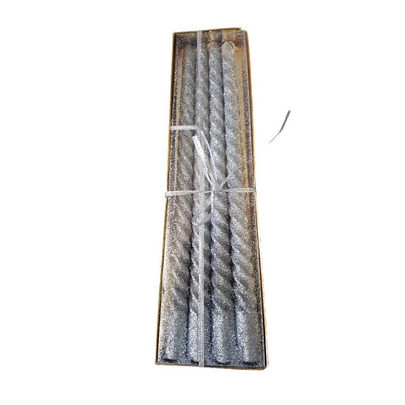 Set of 4 Silver Glitter Twisted Taper Candles Set of 4 Silver Glitter Twisted Taper Candles
