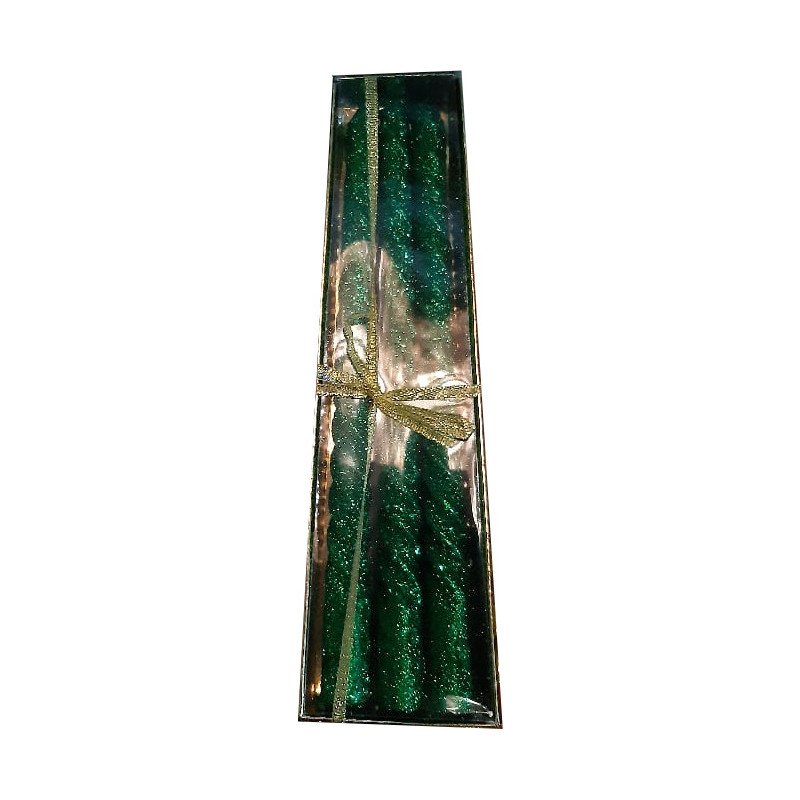 Set of 4 Green Glitter Twisted Taper Candles Set of 4 Green Glitter Twisted Taper Candles