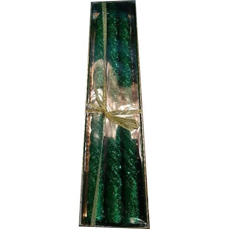 Set of 4 Green Glitter Twisted Taper Candles
