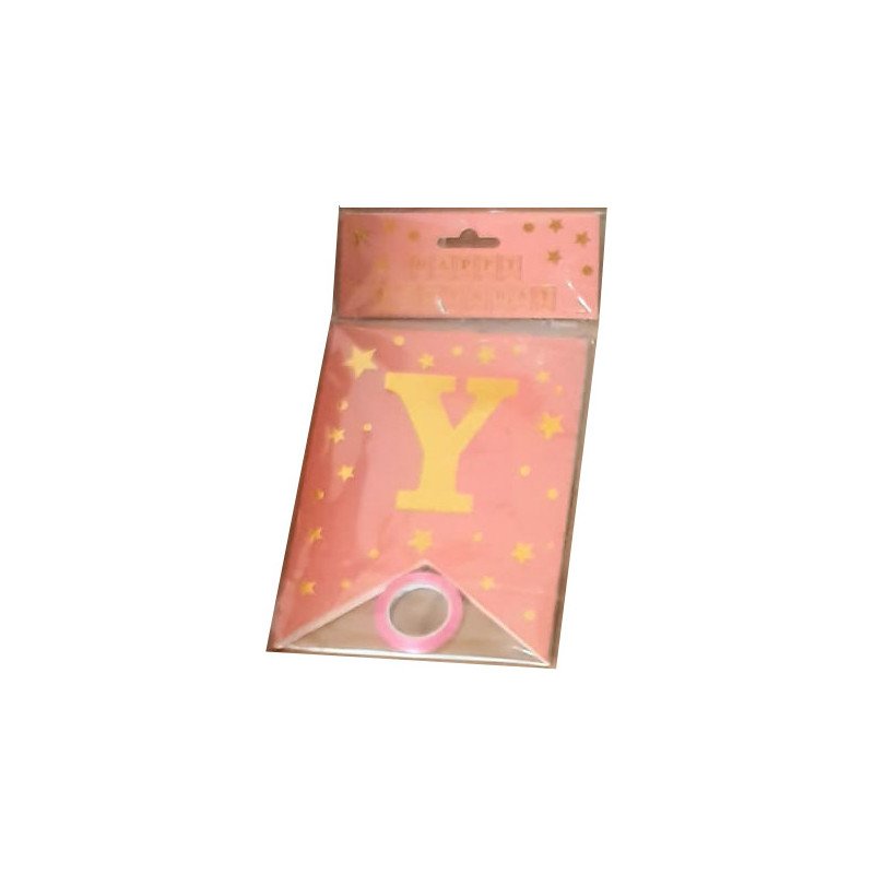 "Happy Birthday" Banner Pink and Gold Starry "Happy Birthday" Banner Pink and Gold Starry
