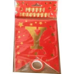 "Happy Birthday" Banner Red and Gold Starry