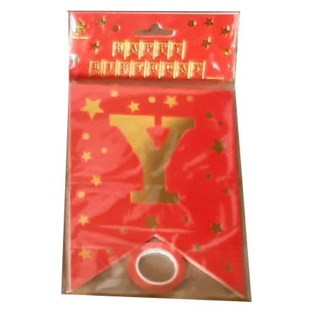 "Happy Birthday" Banner Red and Gold Starry
