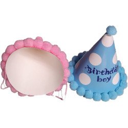 "Birthday Boy" Birthday Hat with Pom Poms (Single)