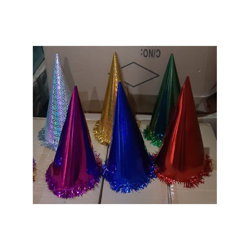 Chapeau Pointu d'Anniversaire Métallisé avec Bordure Brillante (Vendu à l'Unité) Chapeau Pointu d'Anniversaire Métallisé avec Bordure Brillante (Vendu à l'Unité)
