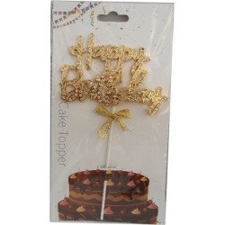 Gold Rhinestone "Happy Birthday" Cake Topper