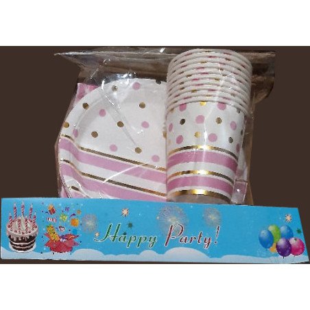 30-Piece Elegant Pink and Gold Disposable Pack