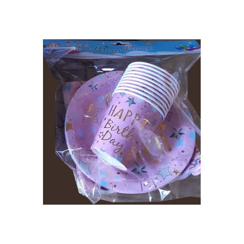 Pack de 30 Pièces Jetable "Happy Birthday" Rose et Or Étoilé Pack de 30 Pièces Jetable "Happy Birthday" Rose et Or Étoilé