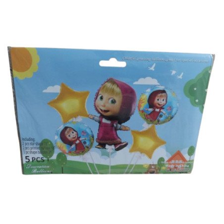 5-Piece Masha and the Bear Decoration Balloons Pack