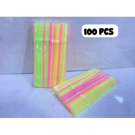 Multicolored Flexible Plastic Straws - 100 Count