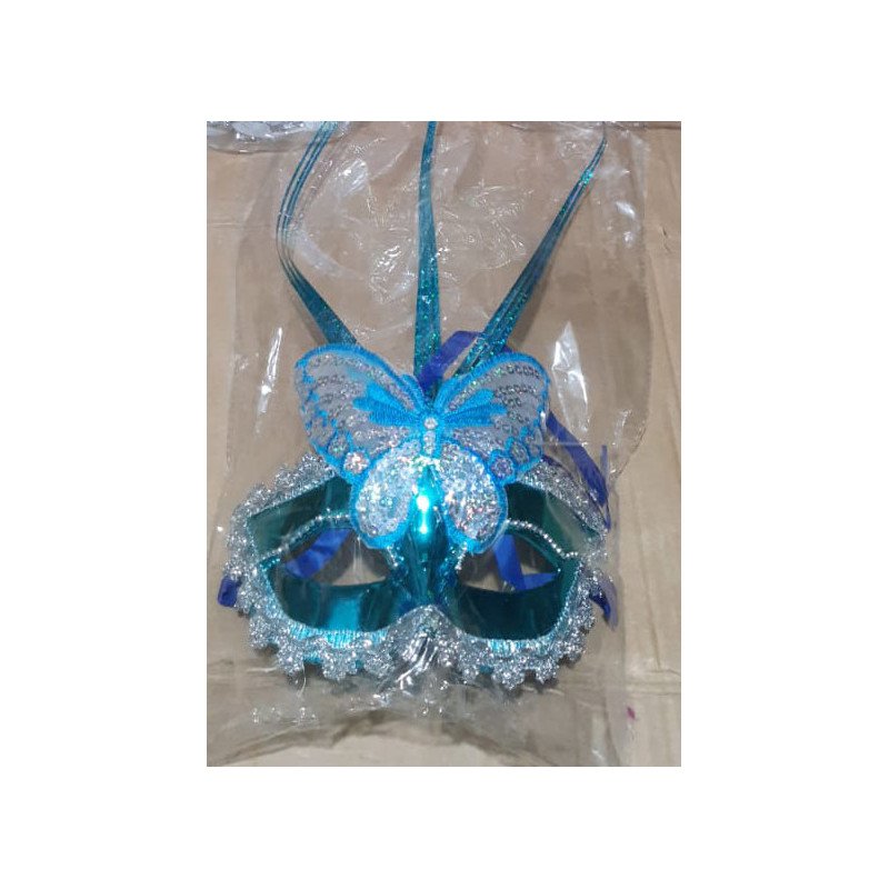 Blue and Silver Decorative Party Mask with Butterfly and Feathers Blue and Silver Decorative Party Mask with Butterfly and Feathers
