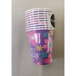 10 Paper Cups "Happy Birthday" - Girl's Floral Theme